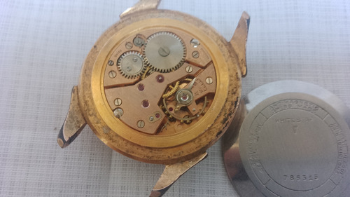 Antiguo Reloj Pulsera White Star A Cuerda 17 Rubis P/reparar Sin Malla Dorado Crema (Usado)