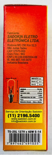 Lâmpada P/ Exaustores E Coifas 40w 127v E14 - Brastemp