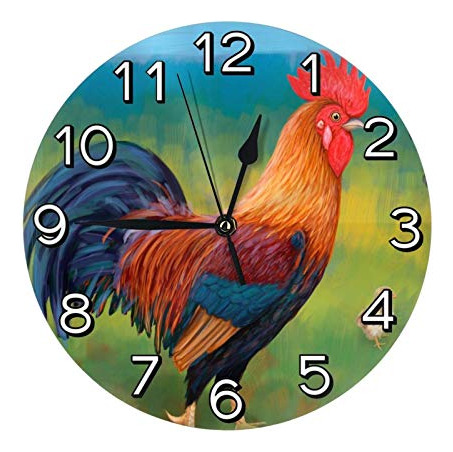 Abucaky - Reloj De Pared Rústico Con Diseño De Pollo Y Gallo
