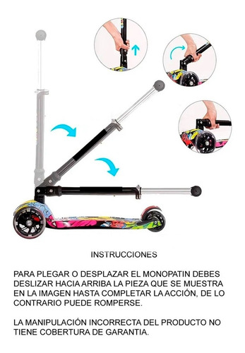 Imagen 4 de 10 de Monopatin 4 Ruedas Graffiti Con Luces Plegable Reforzado