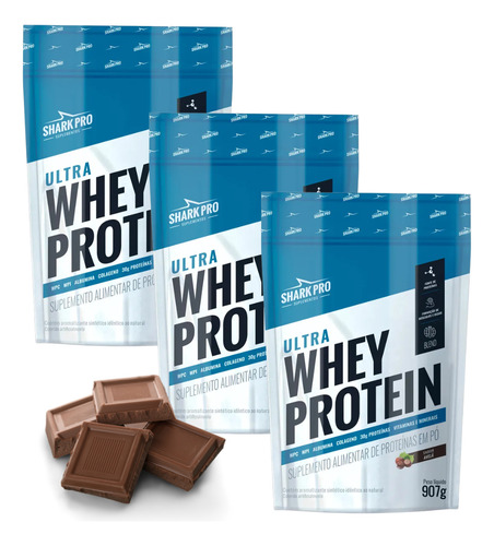 Kit 3 Whey Protein 100% Shark Pro Ultra Concentrado 900g
