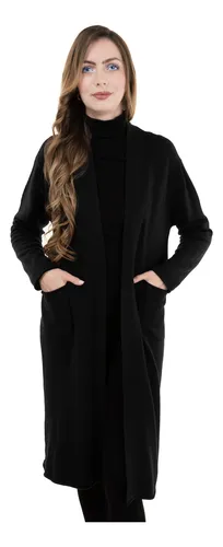 Sueter Cardigan Largo Tejido Liso Stretch Suave Elegante