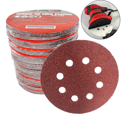 Disco Lixa Com 8 Furos Mtx 5 Polegadas Kit 100 Lixas