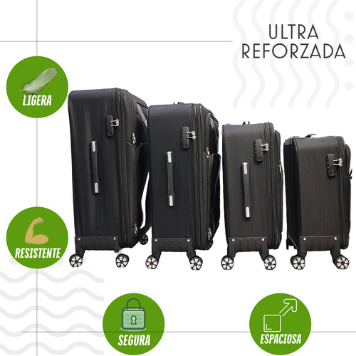 Set 4 Maletas De Viaje Tela Expandibles Diferentes Tamaños