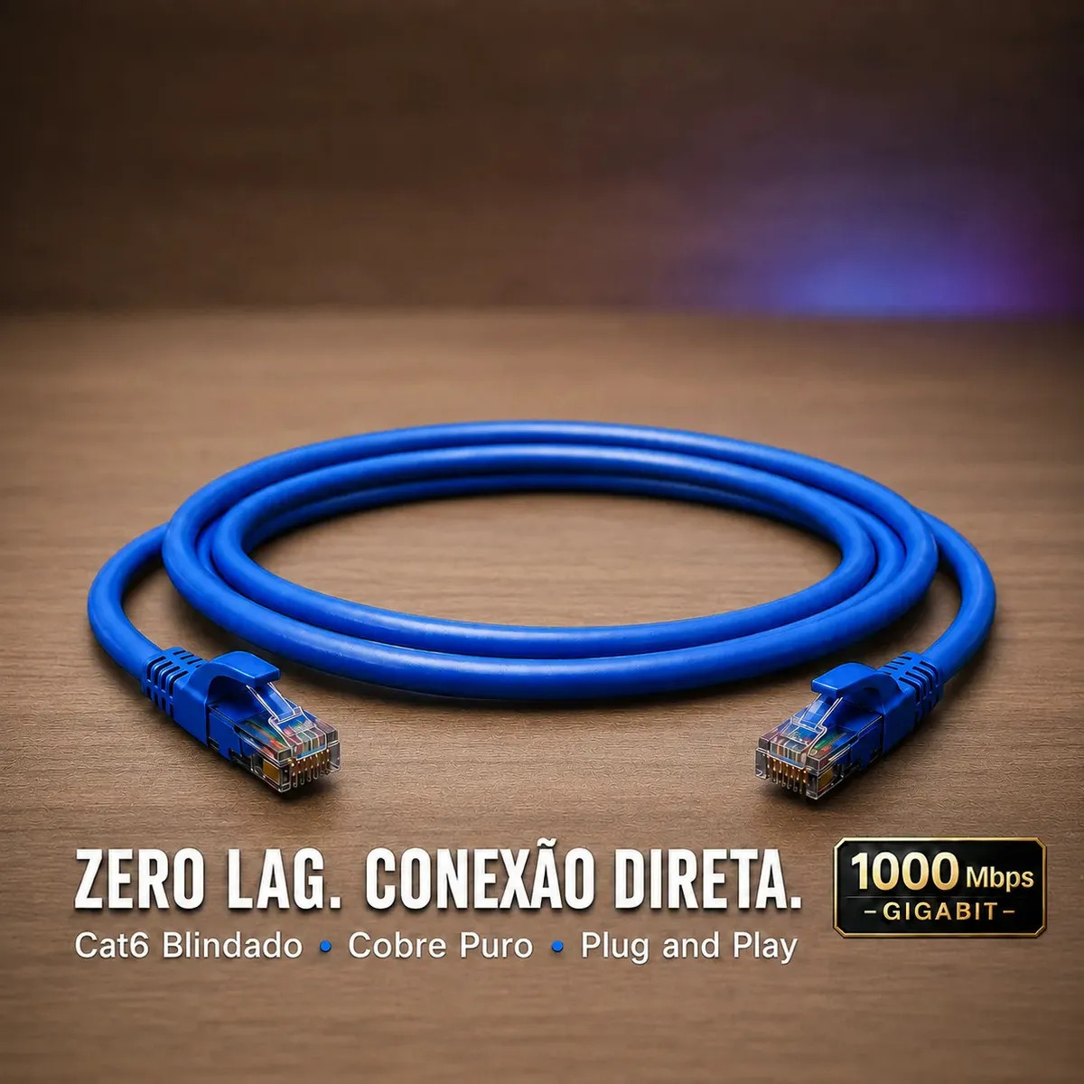 Cabo de Rede Cat6 Blindado 2 Metros Ethernet RJ45 Gigabit Anti-Lag Para PC Gamer Console PS5 PS4 Xbox e Home Office Cobre Puro Internet Alta Velocidade Azul - Yuso