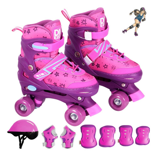 Patins Infantil Quad 4 Rodas De Gel Menina Kit Proteção