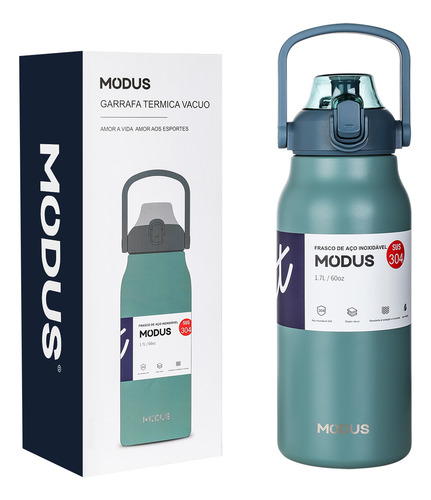 Modus Garrafa Térmica De Viagem Inox 1700ml Água Com Canudo