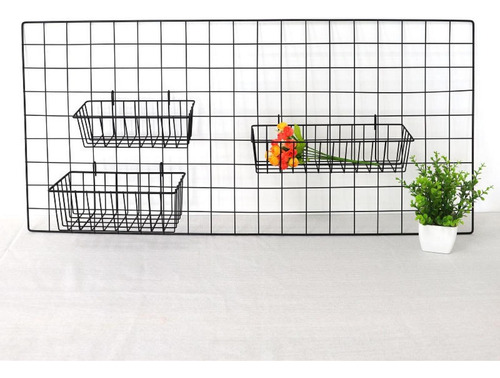 Cesta De Metal Colgante Con Panel De Rejilla De Pared, L