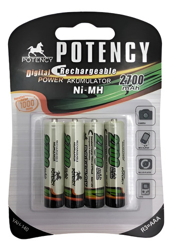 Pilha Palito Recarregável Aaa 2700mah Cartela Com 4 Unidades