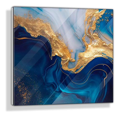 Cuadro En Acrílico Abstracto Azul Dorado  100x100cm
