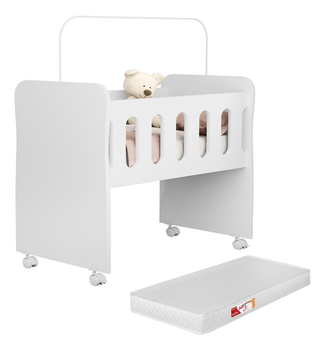 Bela Store Berço Mini Colchão Quarto Bebê Infantil Menina Menino Multifuncional 2 X 1 Com Trocador Baby Rodízios Bed Side Moisés Mosquiteiro
