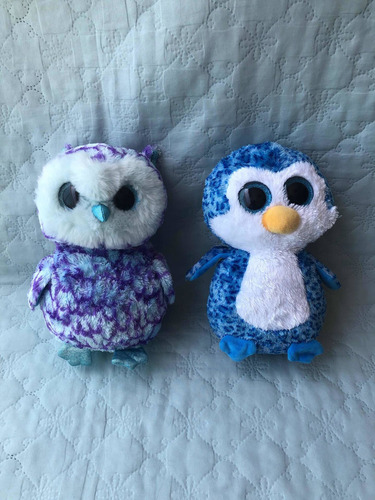 Kit 2 Pelúcias Zoiudos Olhos Brilhantes Coruja Pinguim 22cm (Usado)