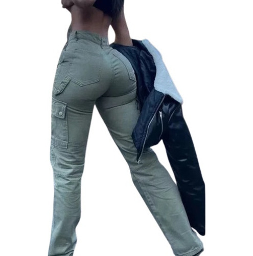 Pantalones Blanco Joggers Tiro Alto De Mujer Cargo Mezclilla