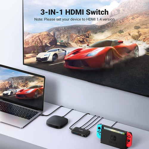 Ugreen Switch Hdmi 3 En 1 Salida 4k 30hz Con Control Remoto