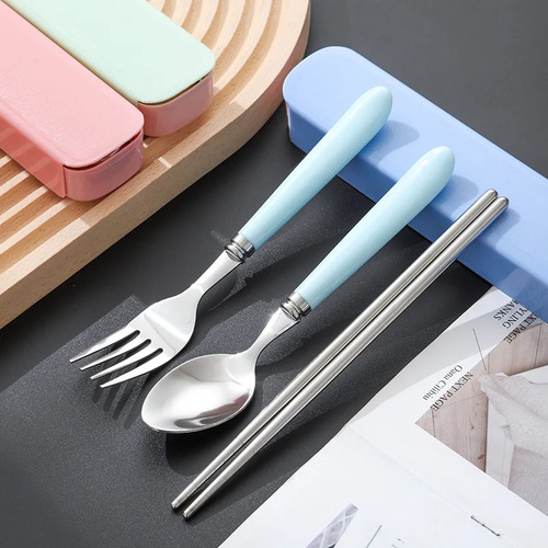 Tenedor Portátil Para Vajilla Con Palillos De Acero Inoxidab