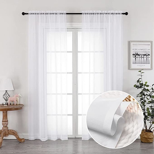 Ovzme White Sheer Cortinas 84 Pulgadas De Largo 2 Paneles S