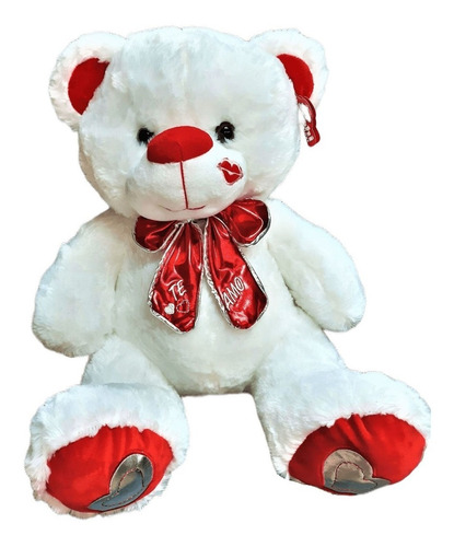 Peluche Oso Grande Blanco Con Beso Y Moño - Phi Phi Toys