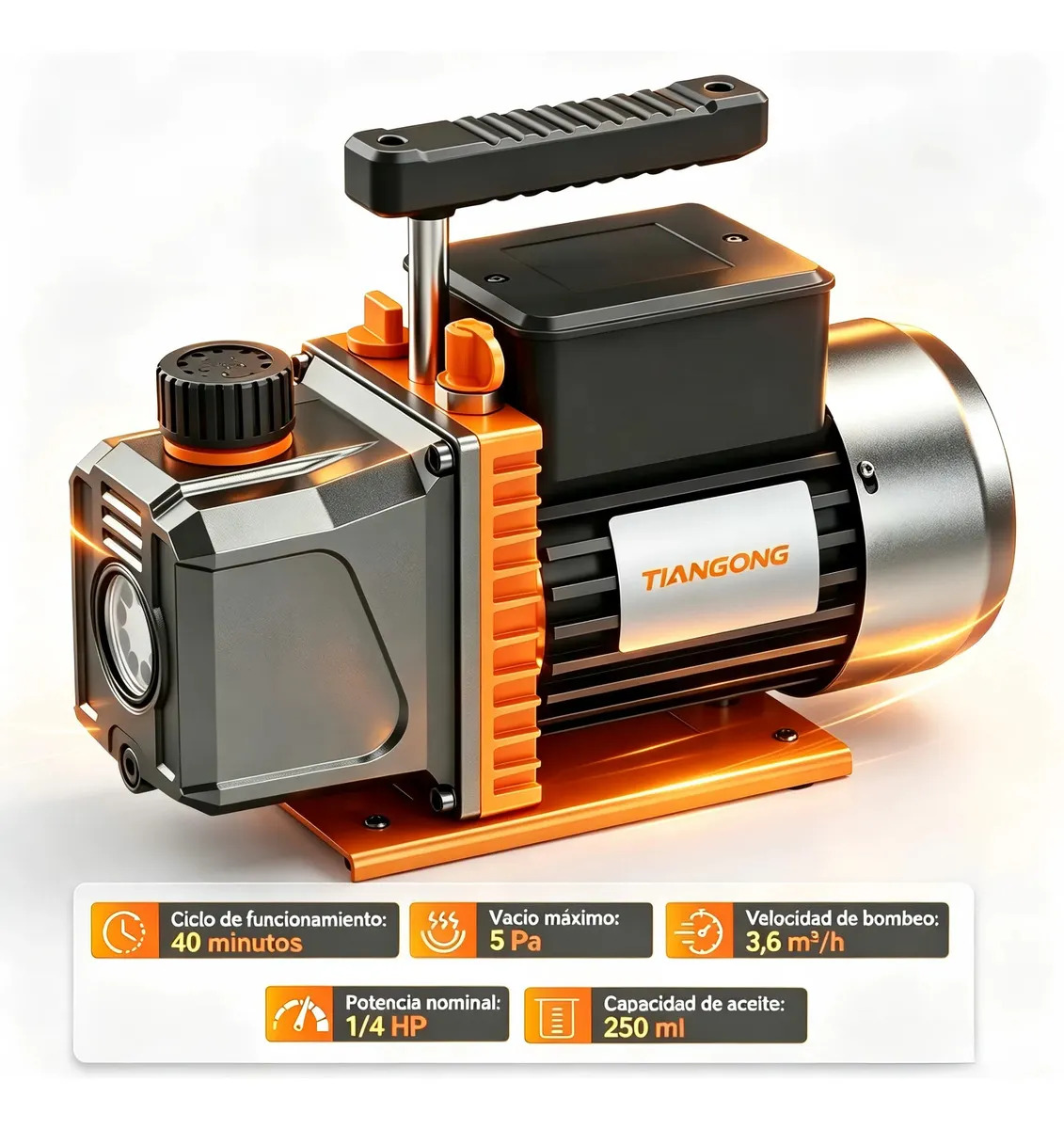 Bomba de Vacío Profesional Tiangong de 1/4 HP con 5 Pa y Motor de Cobre Puro