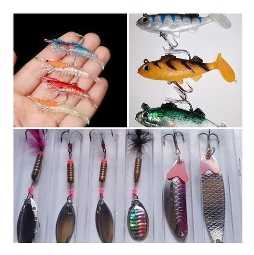 Imagen 1 de 4 de Kit De Señuelos 16 Señuelos + Siliconas , Cucharas ,lo Mejor