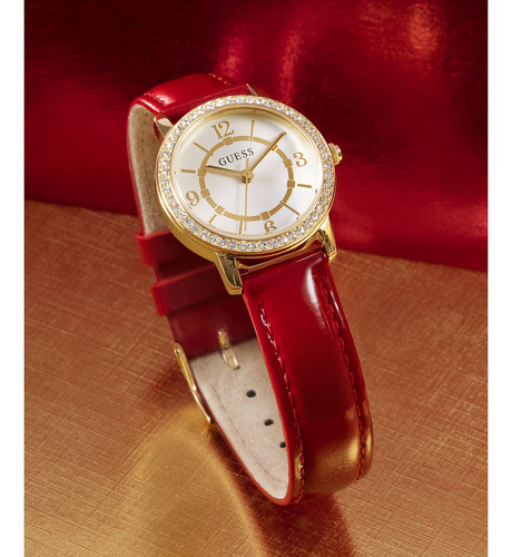 Reloj Guess Para Mujer Melody Rojo Dama Watch Resistente Color de la correa Rojo Color del fondo Champagne