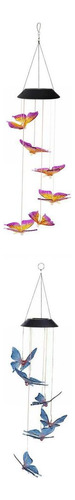 2 Piezas Solares Led Mariposa Viento Carillón Luces Patio