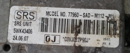 Módulo Airbag Honda Fit 1.4 8v 03-08 77960sadm112m1 5wk43406