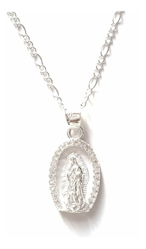 Medalla Virgen De Guadalupe Con Piedras Cadena De Plata 925