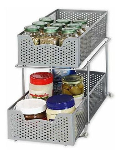 Simple Houseware 2 Tier Sliding Cabinet Basket 2m96 V