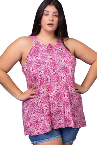 Imagen 7 de 10 de Musculosa De Fibrana Corte Evase Mujer Talles Grandes