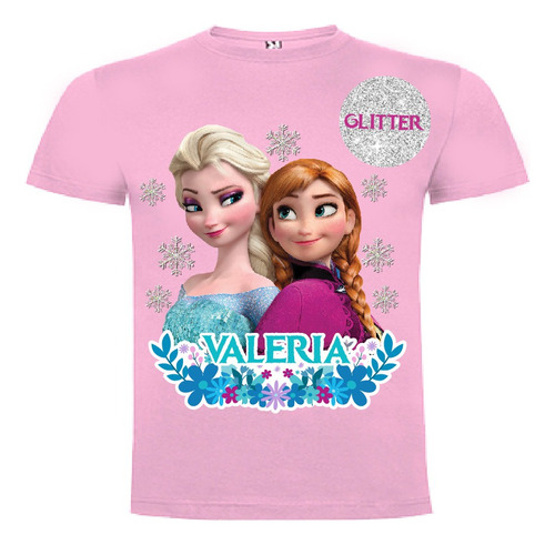 Polera Frozen Elsa Ana Niñas Personalizada Glitter Algodón 