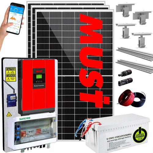 Imagen 1 de 10 de Must Kit Solar Completo Hibrido 9900w/dia Inverter 5kw Mh9-5