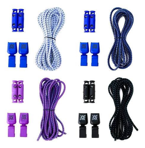 Cadarço Elástico Hupi Laces Corrida Azul - Kit 04 Pares