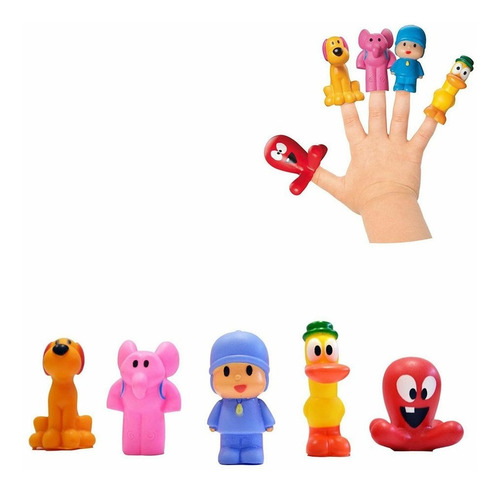 Imagem 1 de 3 de Coleção Turma Do Pocoyo Dedoche 5 Pçs Brincar Banho