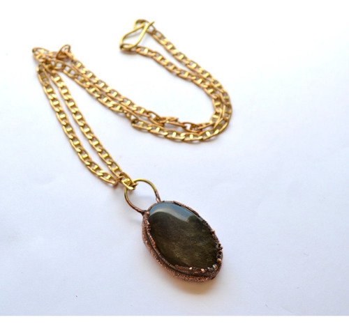 Collar Dije De Obsidiana Dorada, Joyeria De Autor, Cod1