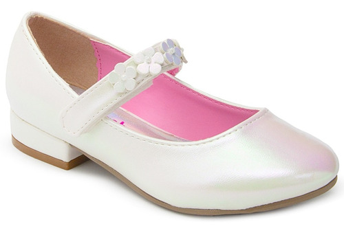 Zapato Balerina Tropicana Niña Florecitas Blanco Tornasol 