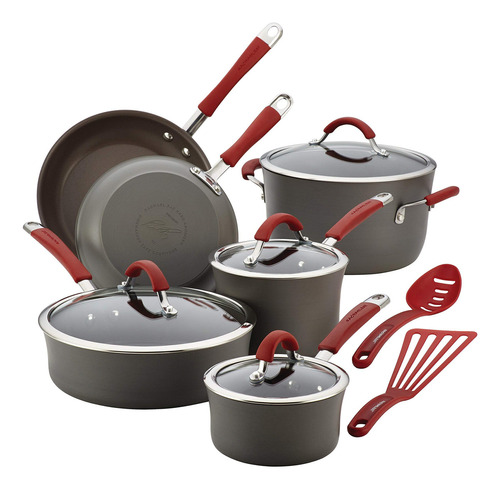 Rachael Ray - Juego De Utensilios De Cocina, Rojo, Gris Gr. Color Rojo, Gris (gray With Red Handles)