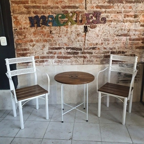 Imagen 6 de 6 de Mesa Sillas De Hierro Forjado Con Mesa Industrial Jardin