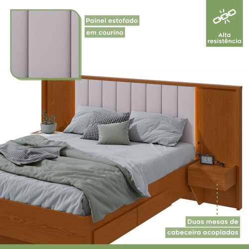 Cama Casal 140cm Com Usb, Usb-c 2 Mesa De Cabeceiras Wt