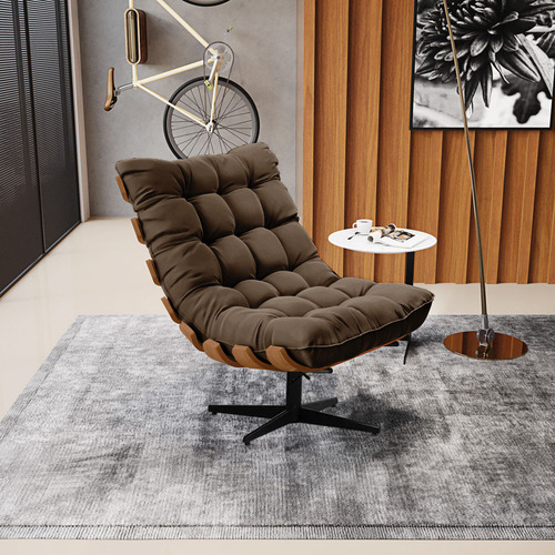 Poltrona Giratória Costela Suede Marrom Base Cromada