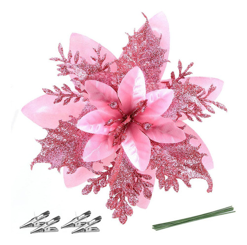 12 Pcs Flores Artificiales De Navidad Flores De Navidad Rosa
