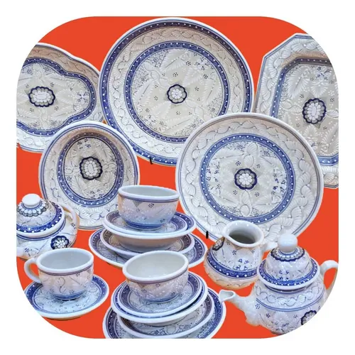 Vajilla Blanca Talavera Poblana 12 Personas s per Precio