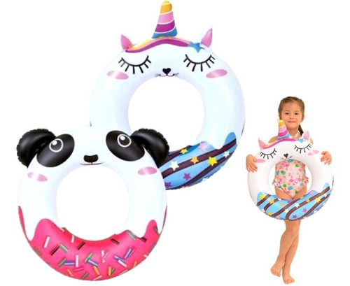 Salvavidas Dona Niños Unicornio Panda Infantil 55 Cm Pileta