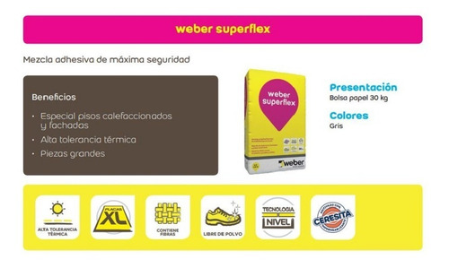 Imagen 2 de 8 de Pegamento Weber Superflex 30 Kg Interior-exterior Transitabl