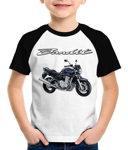 Camiseta Raglan Infantil Moto Suzuki Bandit 1250 N Azul