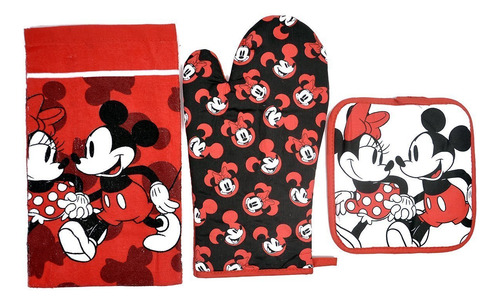 Set De Cocina 3 Piezas Agarradera Y Toalla Mickey Minnie