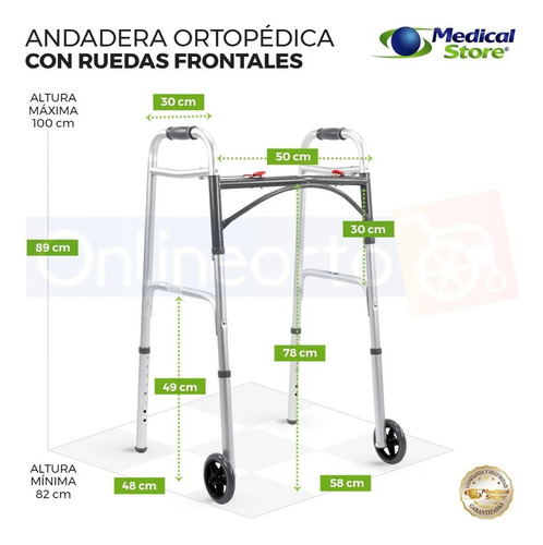 Andadera Ortopédica Aluminio Con Ruedas Plegable