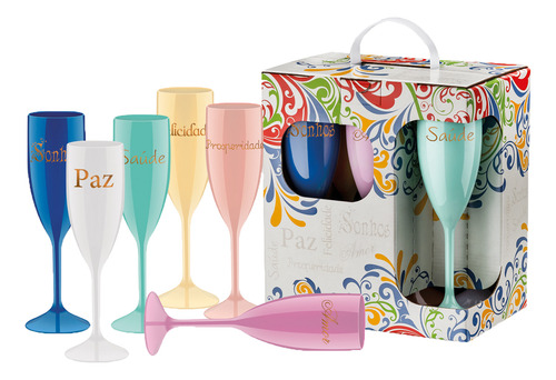 Taça Espumante Boccati Poliestireno 210ml - Kit 6 Unidades Cor Multicolorido