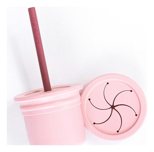 Copo Com Tampa E Canudo De Silicone Sip Snack 180ml Pink Cor Rosa Liso
