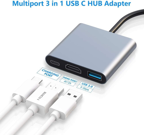 Hub Adaptador Usb Tipo C 3 En 1 Hdmi Mac