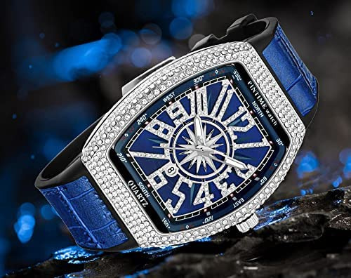 Gosasa Mens Fashion Cool Unique Tonneau Watch Iced Out Bling